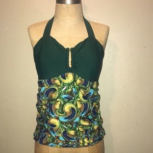 HDS,women’s green paisley halter tankini swimwear. Size M.